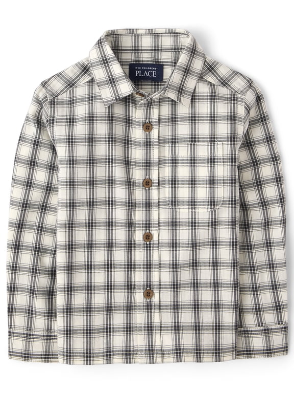 Baby And Toddler Boys Long Sleeve Plaid Textured Poplin Button Up Shirt, Sizes 6M-5T