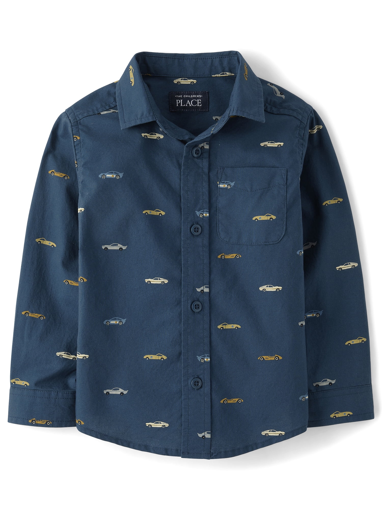 The Children's Place Baby And Toddler Boys Long Sleeve Racecar Poplin Button Up Shirt, Sizes 6M-5T