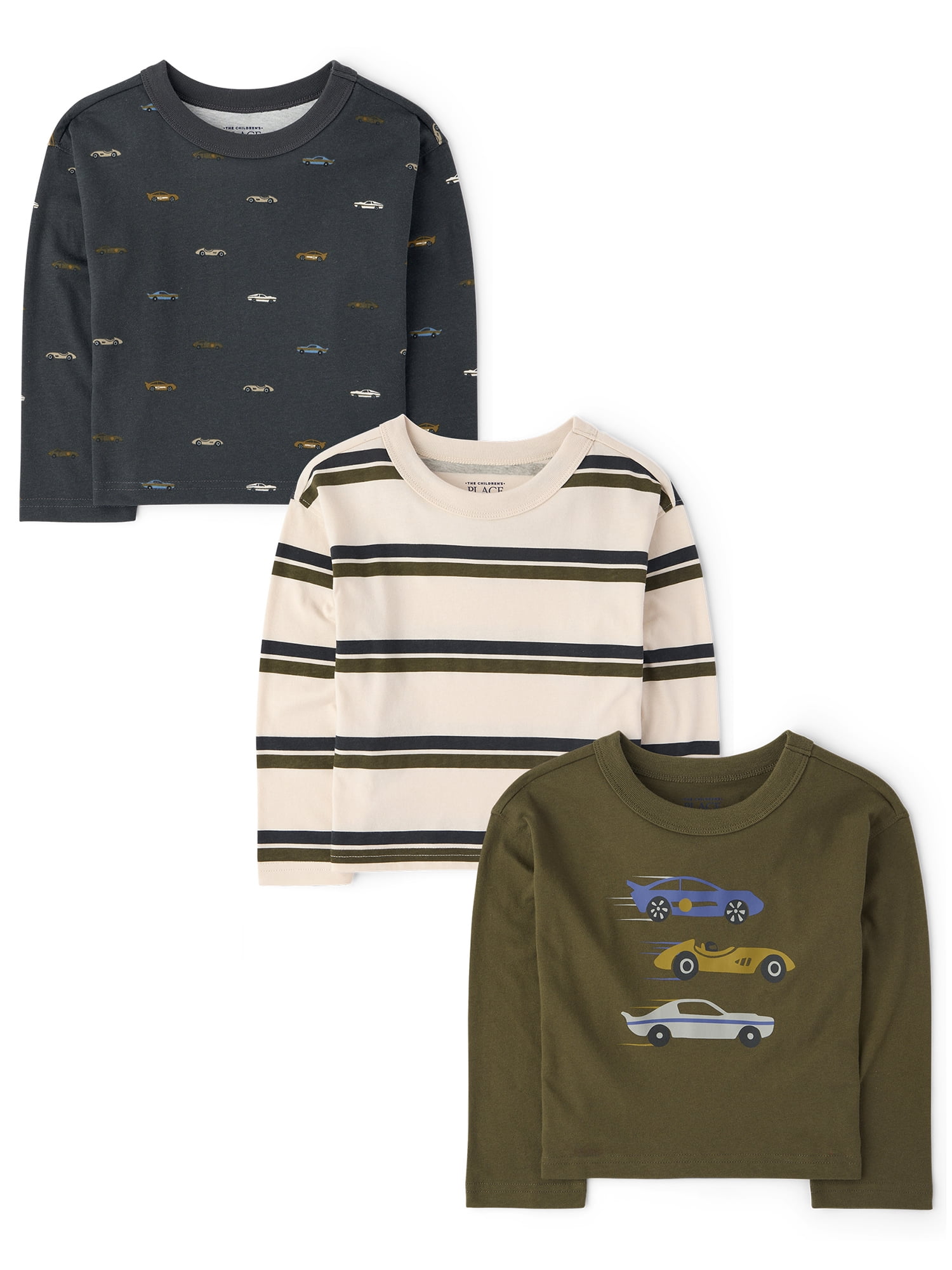 The Children's Place Baby And Toddler Boys Long Sleeve Racecar Top, 3-Pack, Sizes 6M-5T