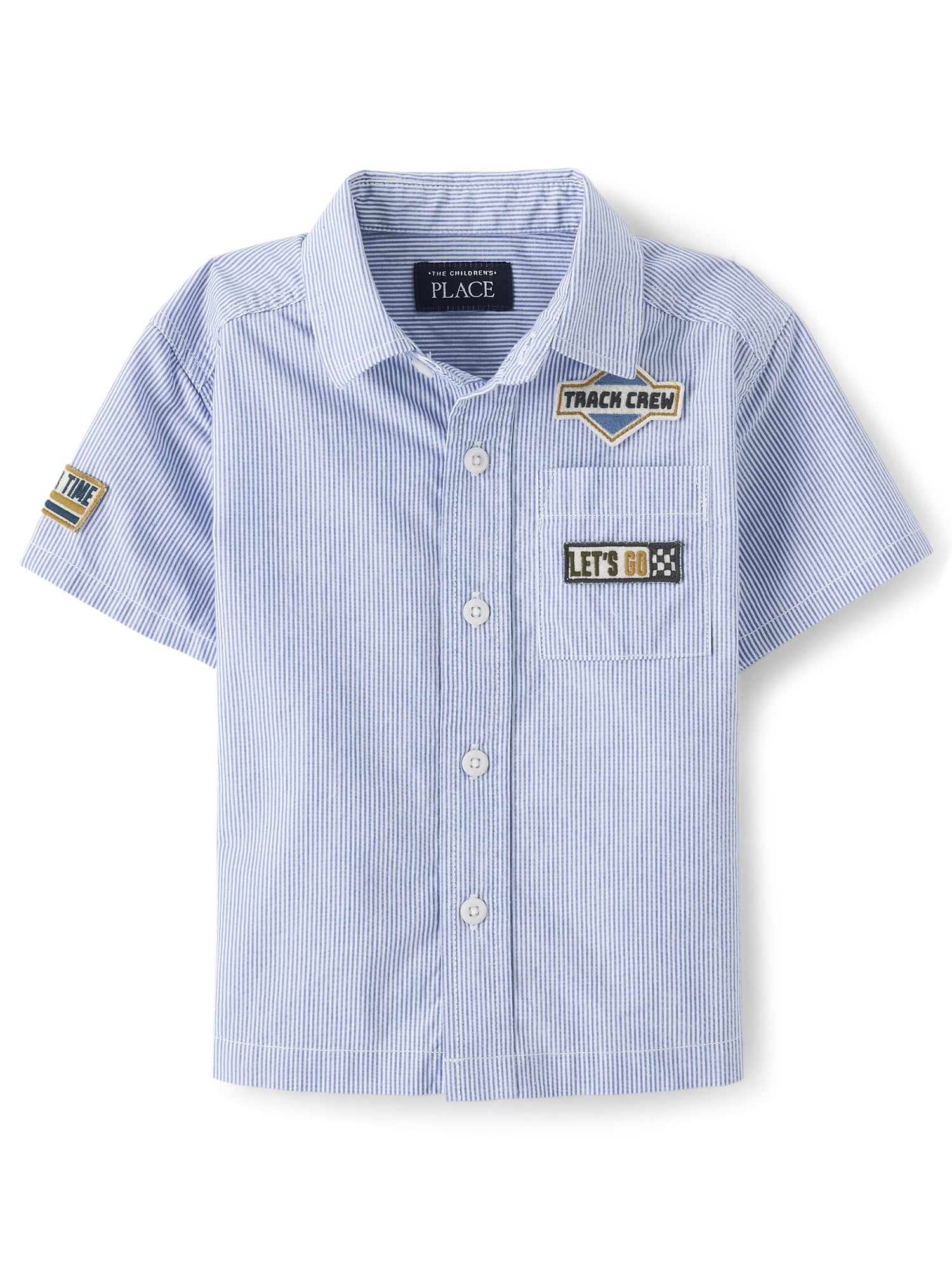 The Children's Place Baby And Toddler Boys Short Sleeve Embroidered Racecar Patch Poplin Button Up Shirt, Sizes 6M-5T