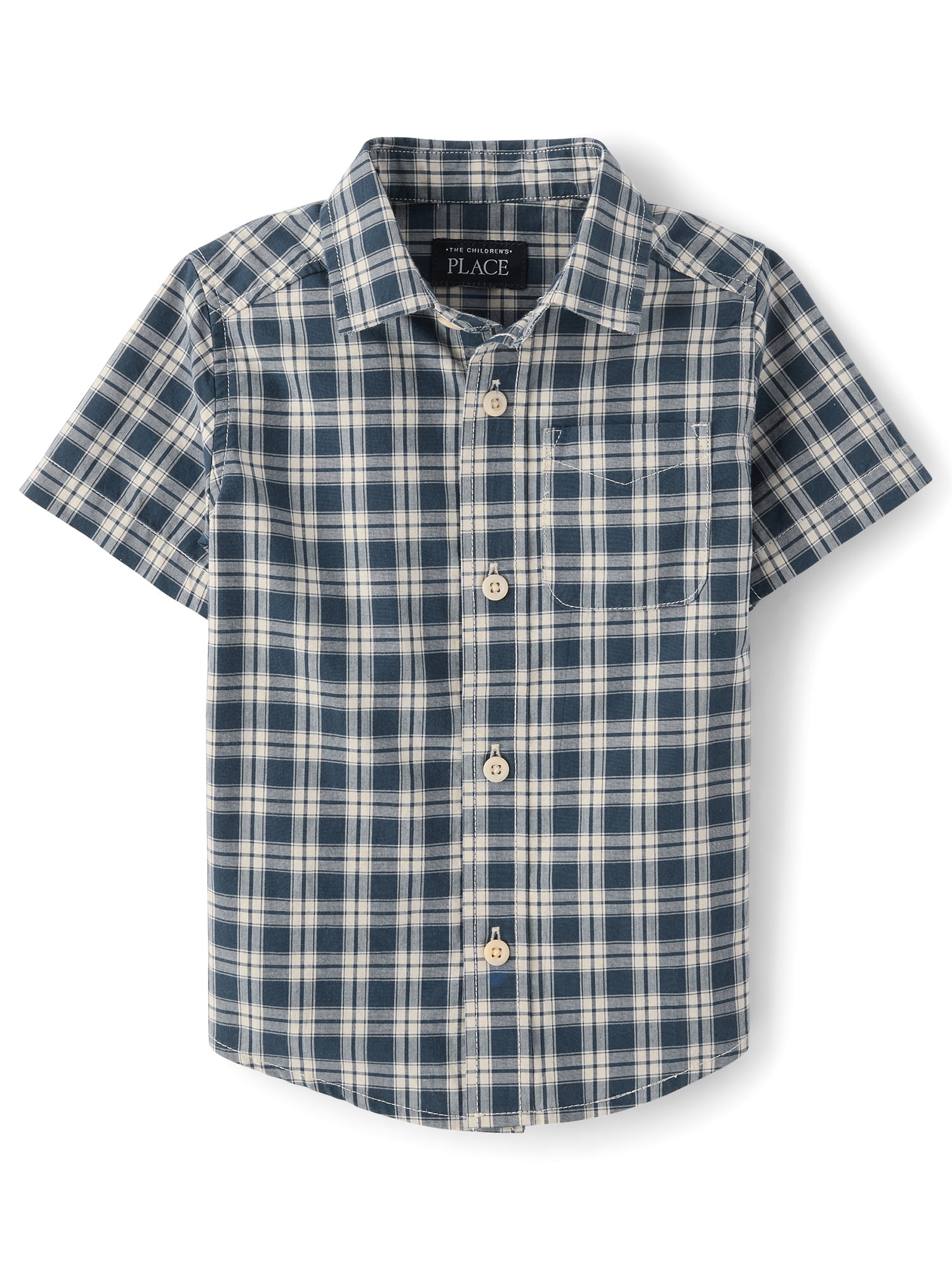 The Children's Place Baby And Toddler Boys Short Sleeve Plaid Poplin Button Up Shirt, Sizes 6M-5T