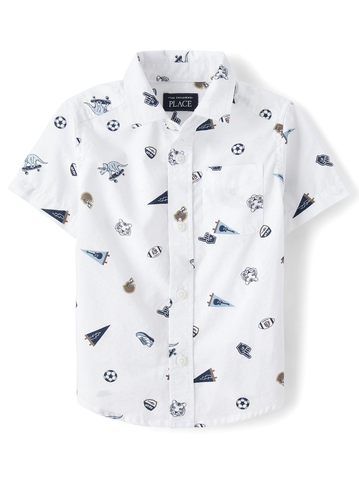 The Children's Place Baby And Toddler Boys Short Sleeve Print Poplin Button Up Shirt, Sizes 6M-5T