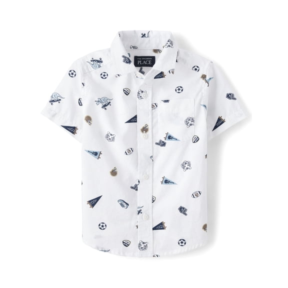 The Children's Place Baby And Toddler Boys Short Sleeve Print Poplin Button Up Shirt, Sizes 6M-5T