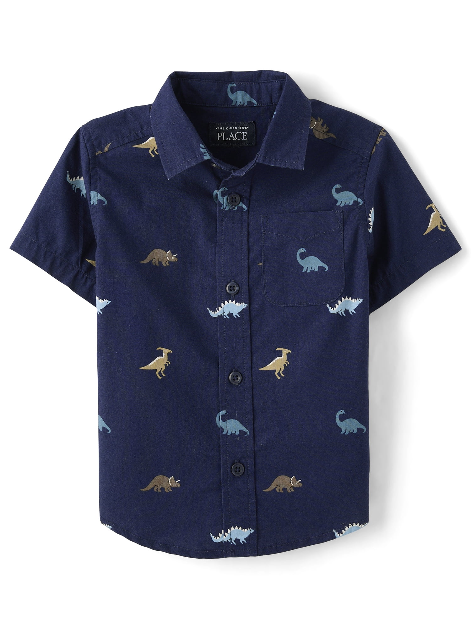 The Children's Place Baby And Toddler Boys Short Sleeve Print Poplin Button Up Shirt, Sizes 6M-5T