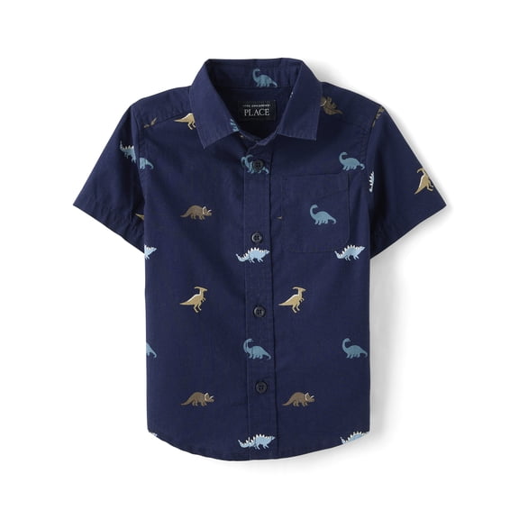 The Children's Place Baby And Toddler Boys Short Sleeve Print Poplin Button Up Shirt, Sizes 6M-5T