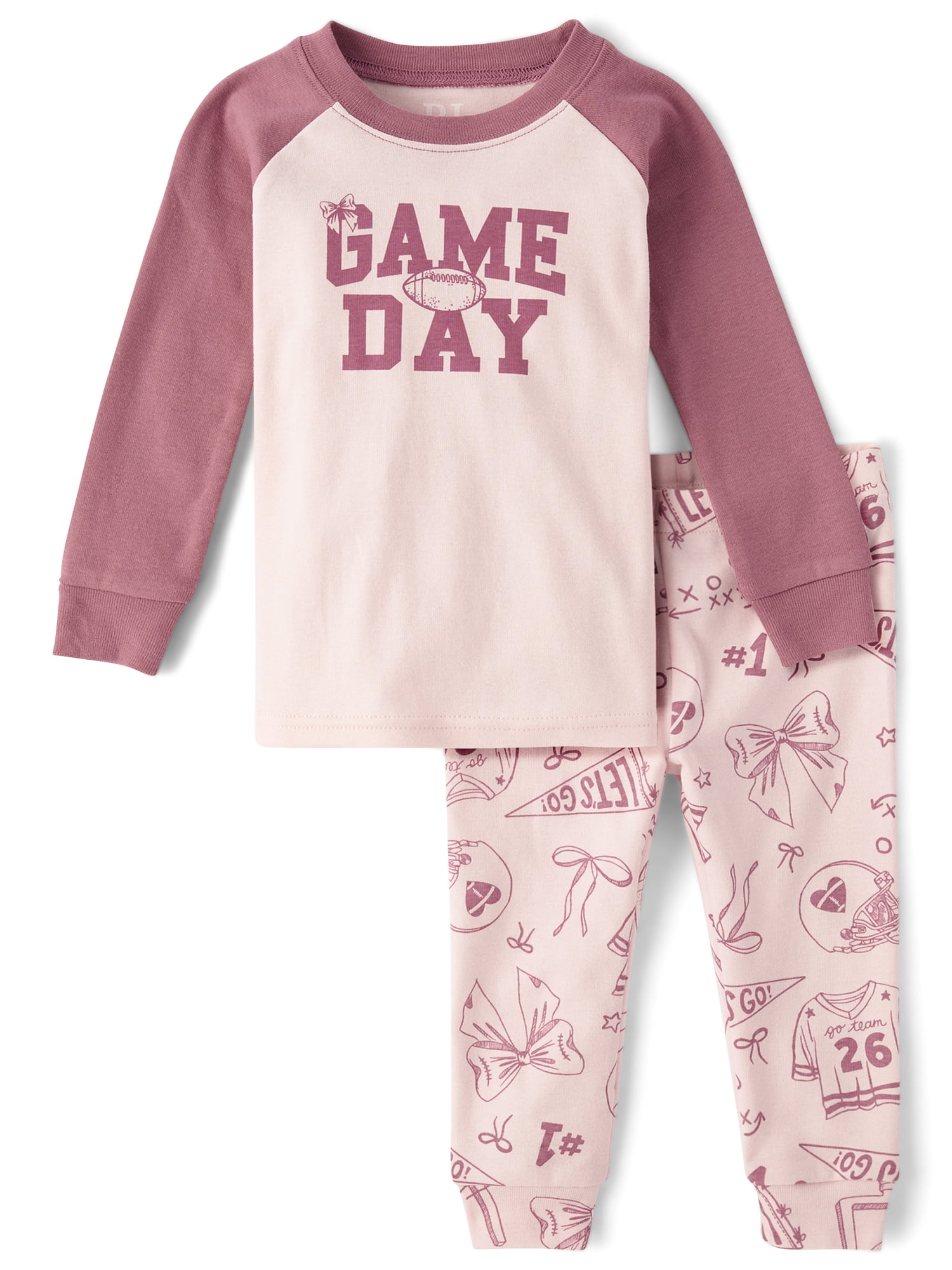 The Children's Place Baby And Toddler Girls Long Raglan Sleeve Game Day Snug Fit PJs, Sizes 12M-5T