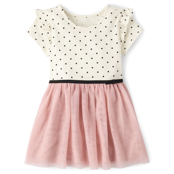 The Children's Place Baby And Toddler Girls Short Flutter Sleeve Dot Print Tutu Dress, Sizes 6M-5T