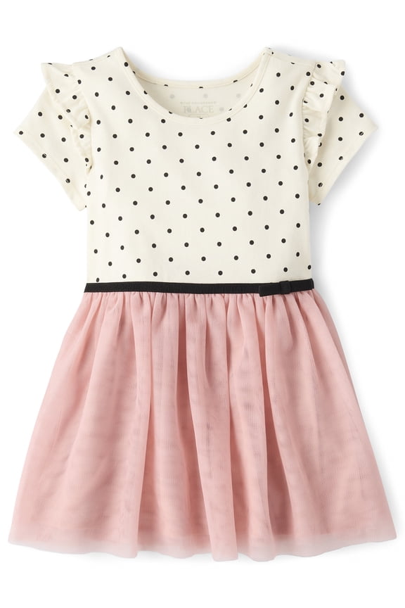 Baby And Toddler Girls Short Flutter Sleeve Dot Print Tutu Dress, Sizes 6M-5T