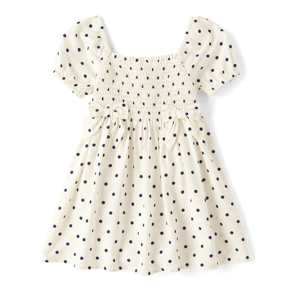 The Children's Place Baby And Toddler Girls Short Puff Sleeve Bow Smocked Dress, Sizes 6M-5T