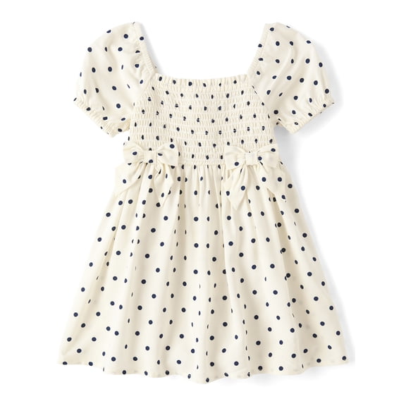 The Children's Place Baby And Toddler Girls Short Puff Sleeve Bow Smocked Dress, Sizes 6M-5T