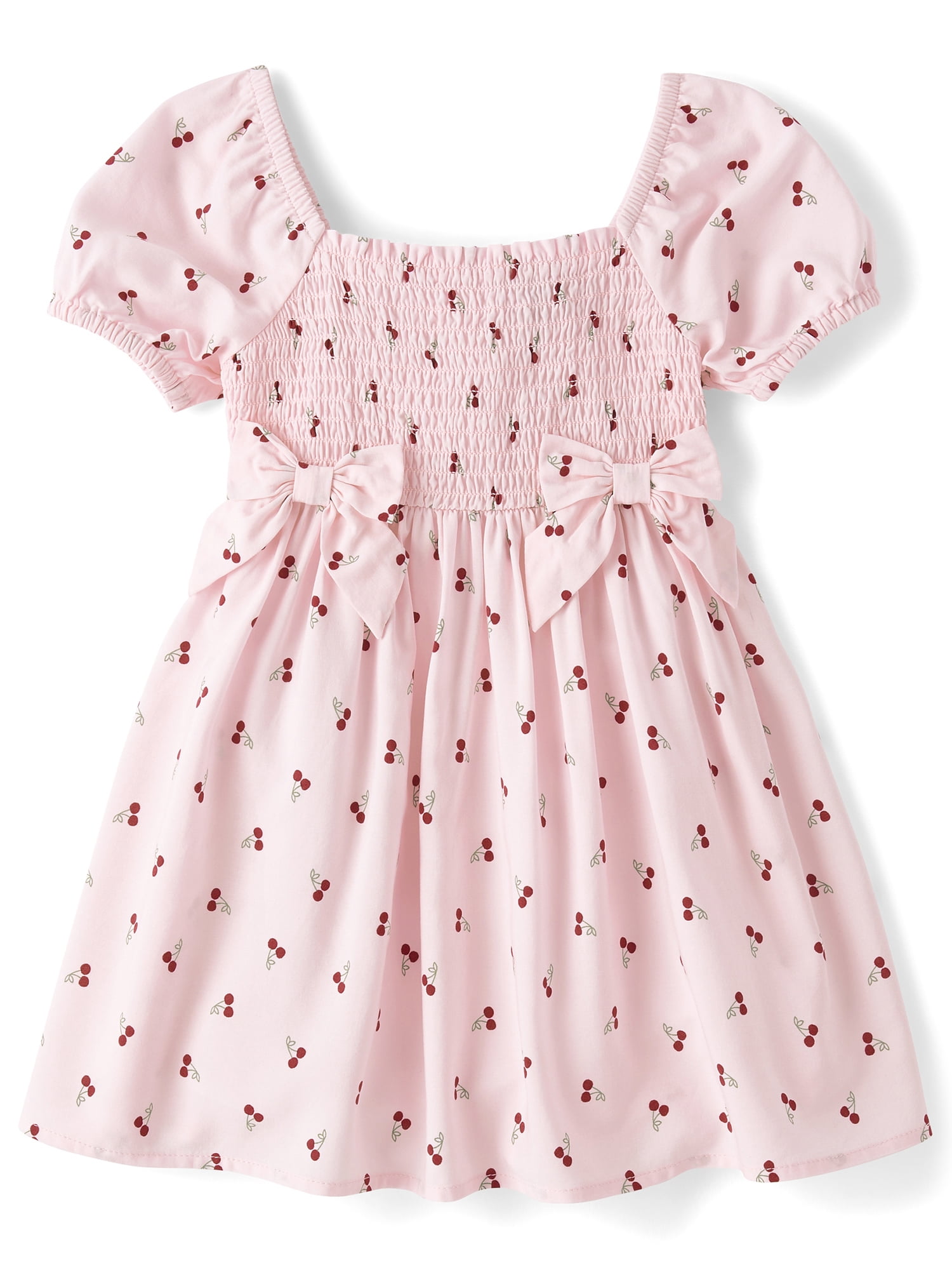 The Children's Place Baby And Toddler Girls Short Puff Sleeve Bow Smocked Dress, Sizes 6M-5T