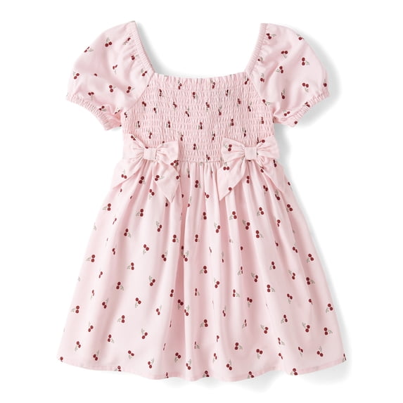 The Children's Place Baby And Toddler Girls Short Puff Sleeve Bow Smocked Dress, Sizes 6M-5T