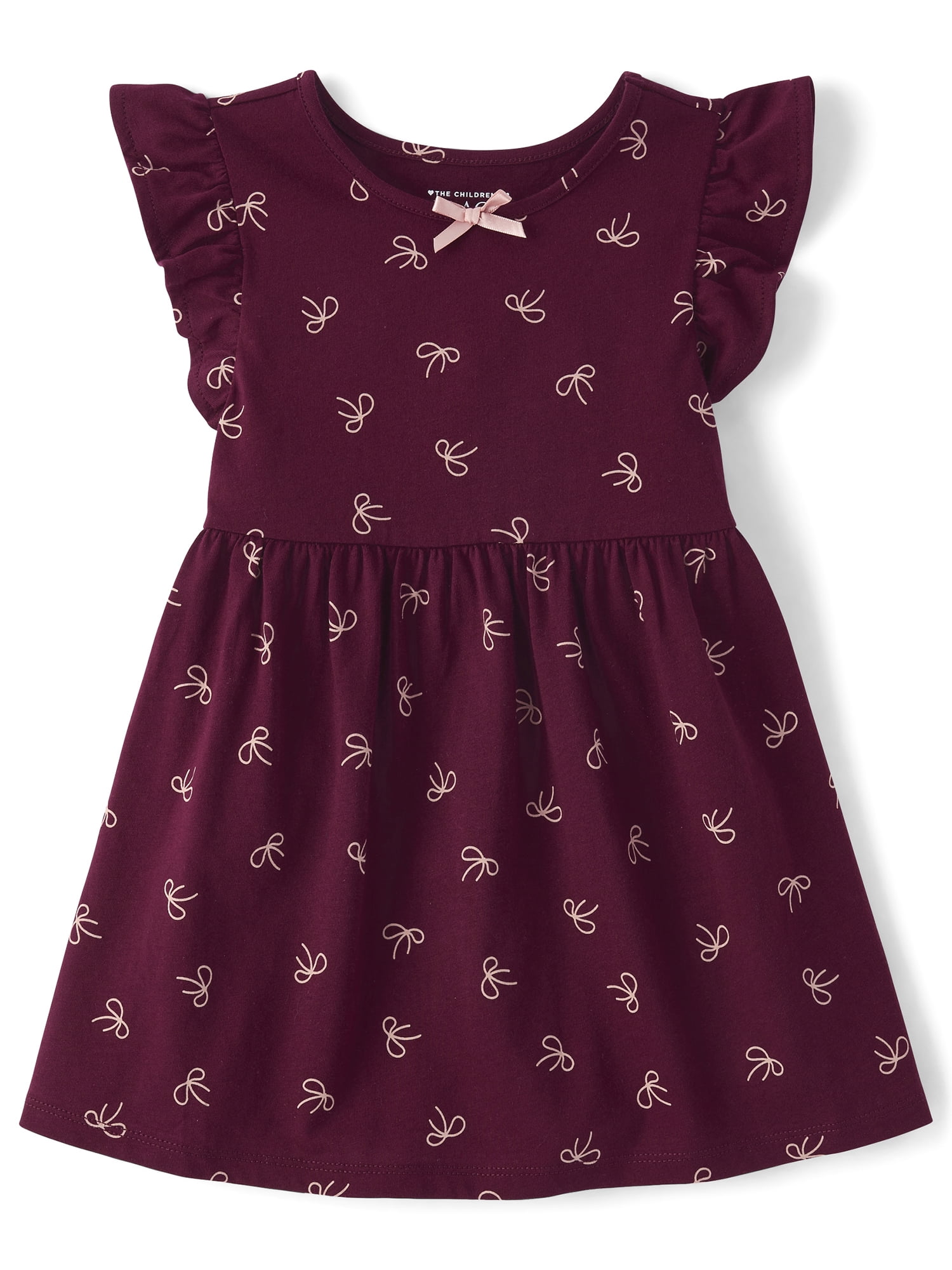 The Children's Place Baby And Toddler Girls Short Sleeve Bow Flutter Dress, Sizes 6M-5T