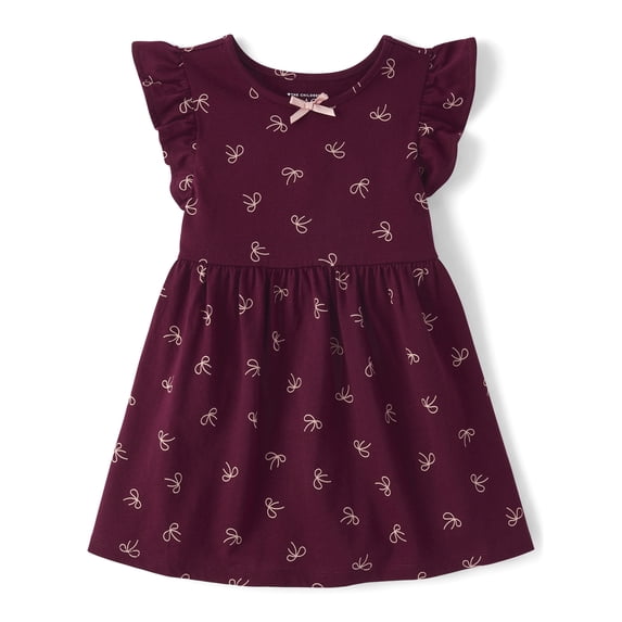 The Children's Place Baby And Toddler Girls Short Sleeve Bow Flutter Dress, Sizes 6M-5T