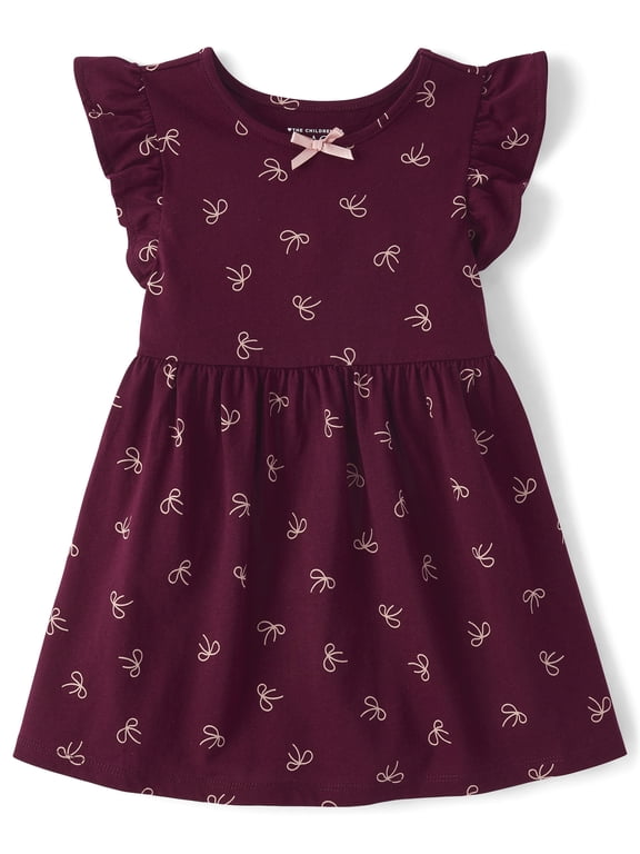 Baby And Toddler Girls Short Sleeve Bow Flutter Dress, Sizes 6M-5T