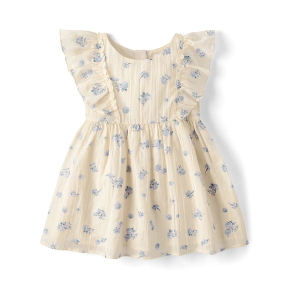 The Children's Place Baby And Toddler Girls Short Sleeve Floral Textured Flutter Dress, Sizes 6M-5T