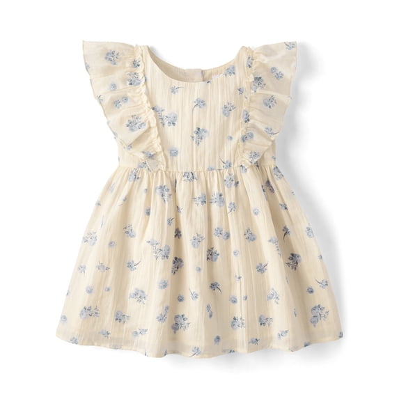 The Children's Place Baby And Toddler Girls Short Sleeve Floral Textured Flutter Dress, Sizes 6M-5T