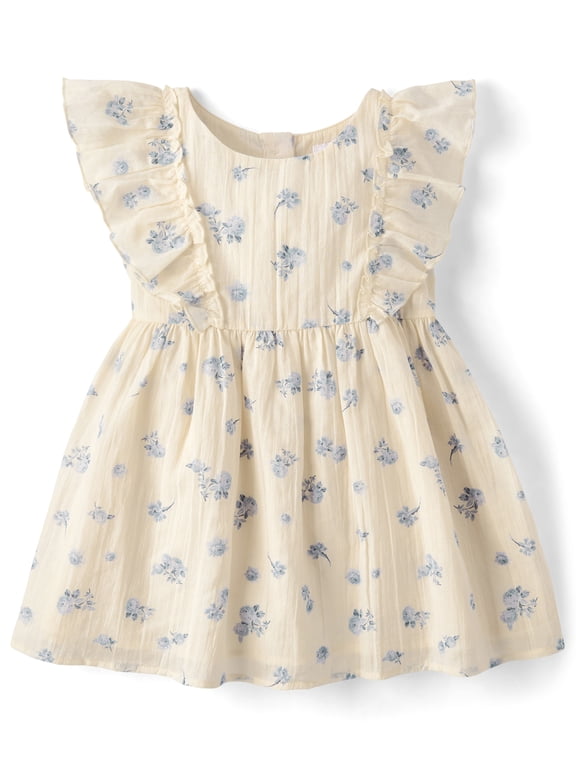 Baby And Toddler Girls Short Sleeve Floral Textured Flutter Dress, Sizes 6M-5T