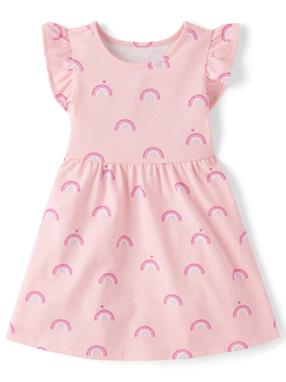 Baby And Toddler Girls Short Sleeve Print Flutter Dress, Sizes 6M-5T