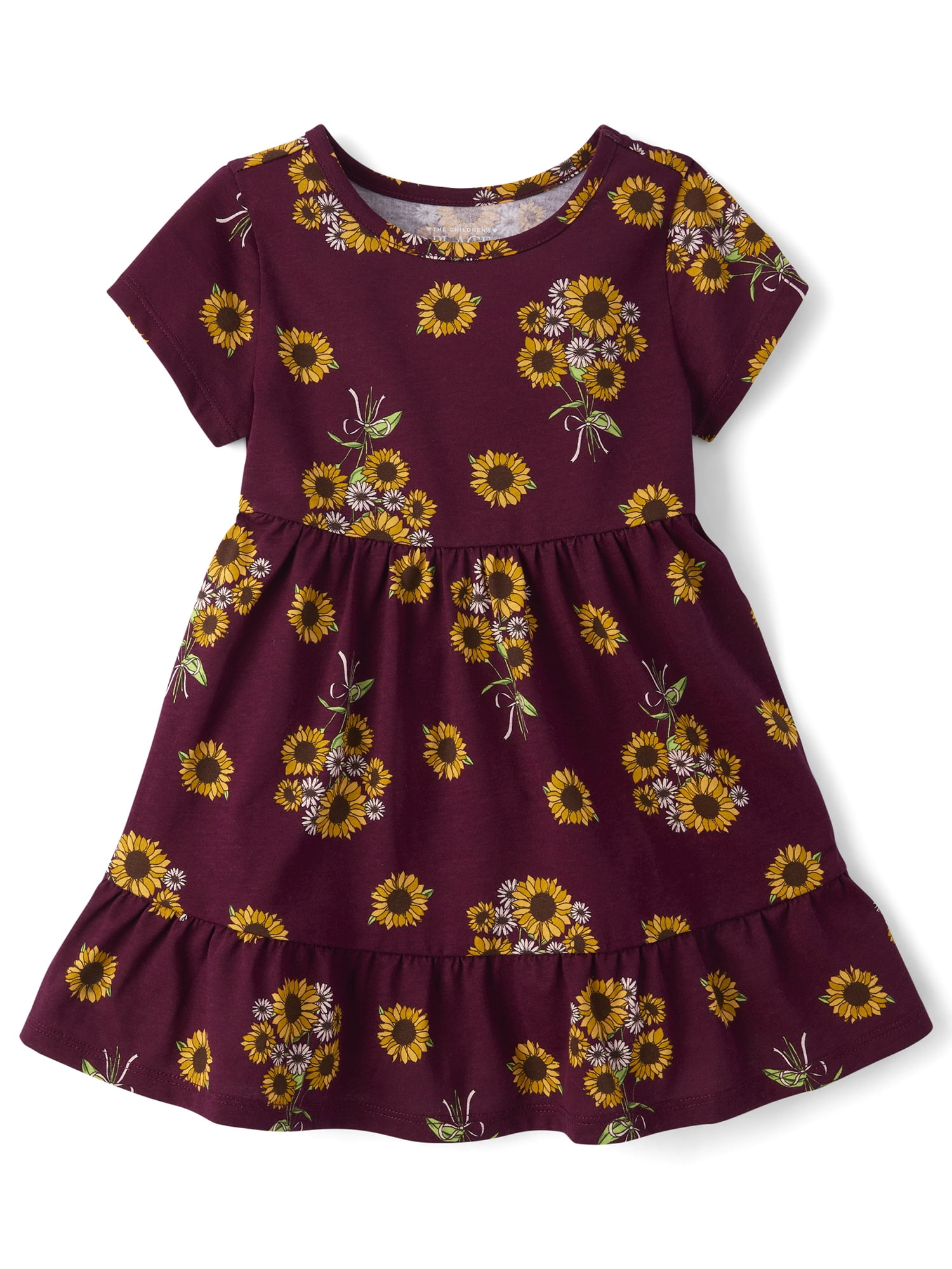 The Children's Place Baby And Toddler Girls Short Sleeve Sunflower Ruffle Dress, Sizes 6M-5T