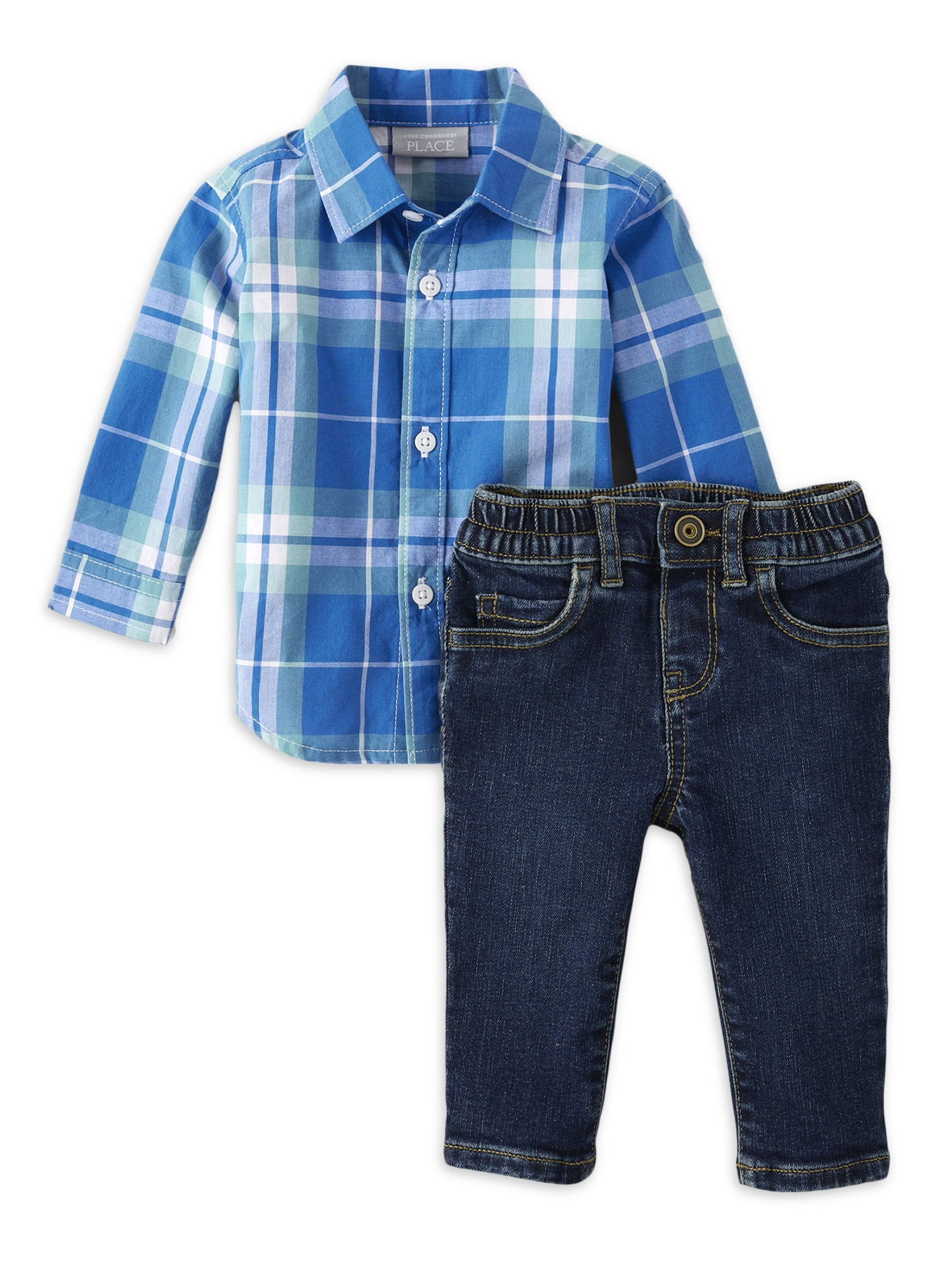 The Children's Place Baby Boys Plaid Shirt and Pants Outfit Set, 2Piece, Sizes NB18M
