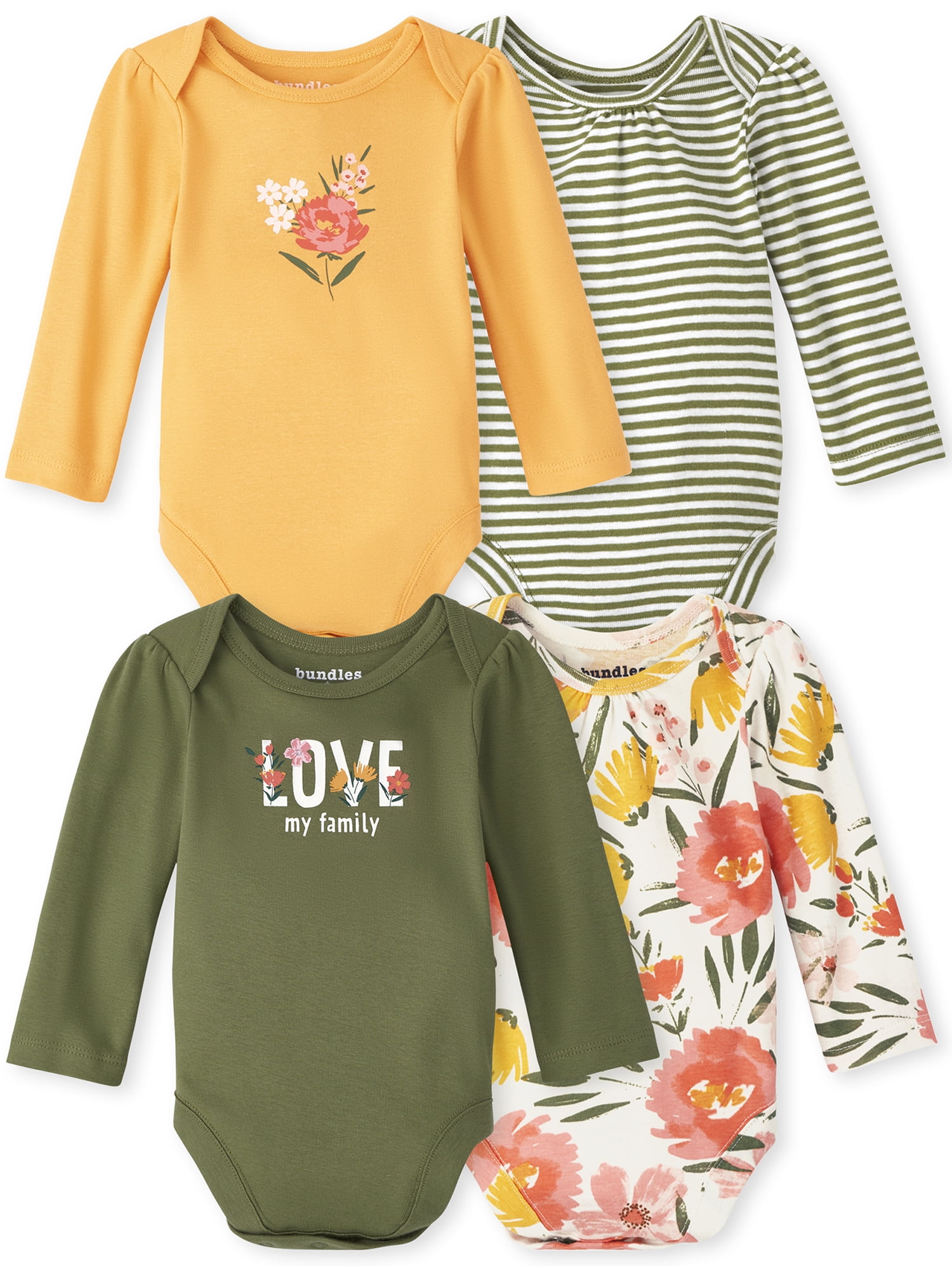 The Children's Place Baby Girl 4 Pk Long Sleeve Bodysuits, Sizes