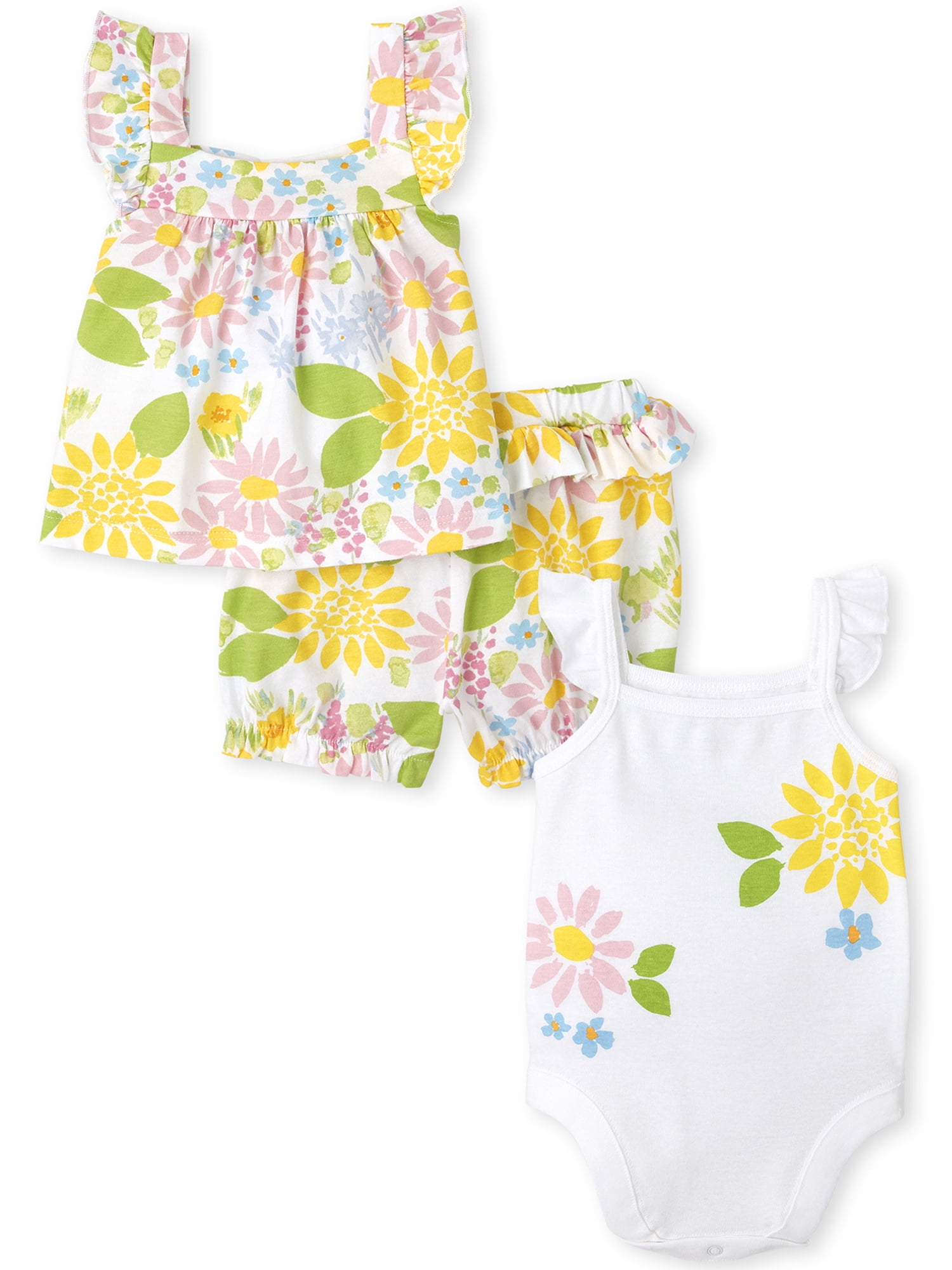 The Children's Place Baby Girl & Toddler Girl Bodysuit Set With Shorts And Tank 3 Piece Set, Sizes Newborn-24 Months