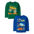 thumbnail image 1 of The Children's Place Baby Toddler Boys Long Sleeve Vehicle Graphic, 2-Pack, Sizes 12M-5T, 1 of 3