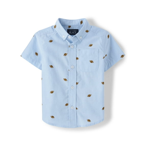 The Children's Place Baby Toddler Boys Short Sleeve Football Button Up, Sizes 6M-5T