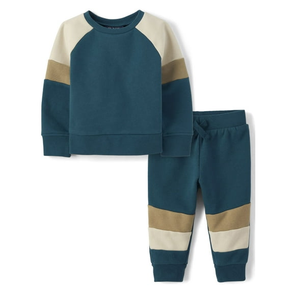 The Children's Place Baby & Toddler Boys Colorblock Sweater and Jogger Set, 2-Piece, Sizes 6M-5T