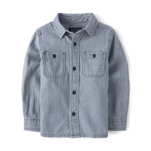 The Children's Place Baby & Toddler Boys Long Sleeve Denim Button Up Shirt, Sizes 6M-5T