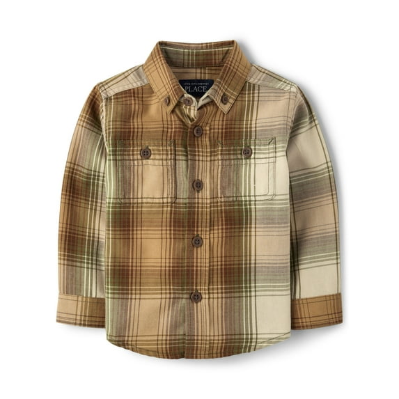 The Children's Place Baby & Toddler Boys Long Sleeve Green Flannel, Sizes 6M-5T