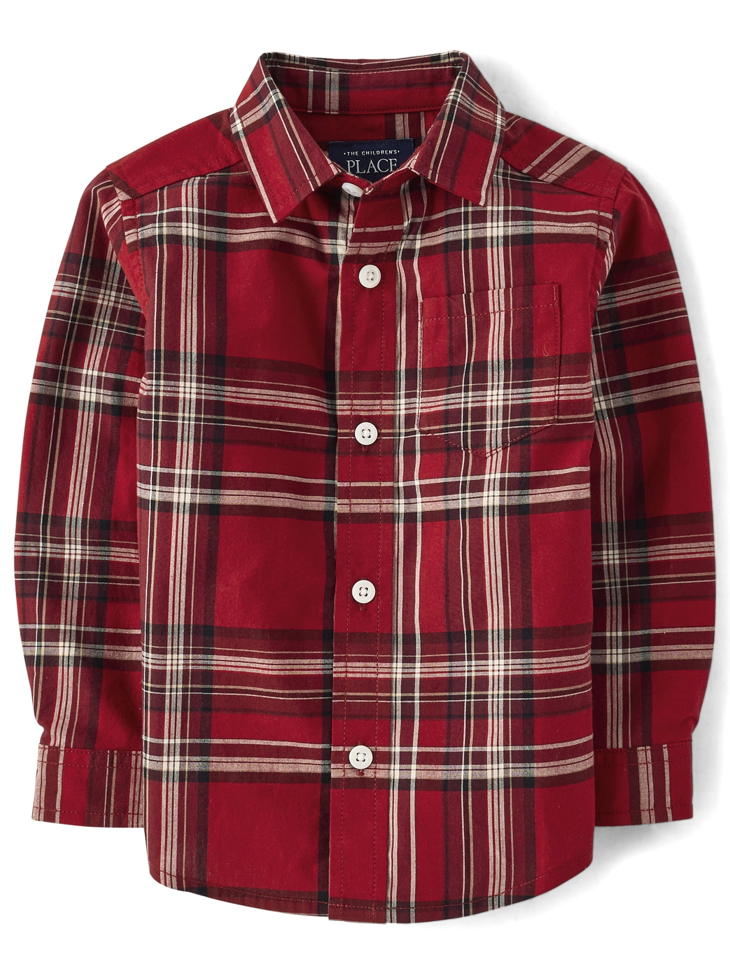 The Children's Place Baby & Toddler Boys Long Sleeve Plaid Poplin Button Up, Sizes 6M-5T
