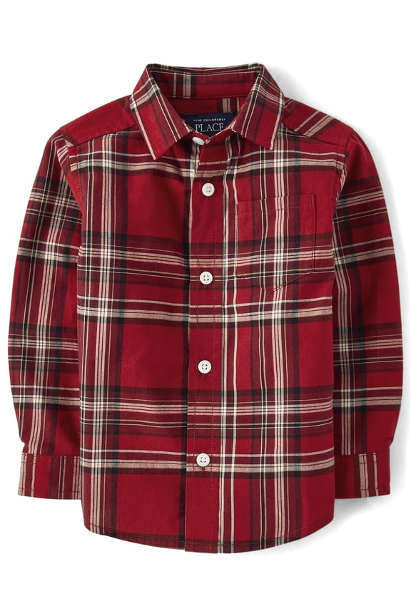 Baby & Toddler Boys Long Sleeve Plaid Poplin Button Up, Sizes 6M-5T