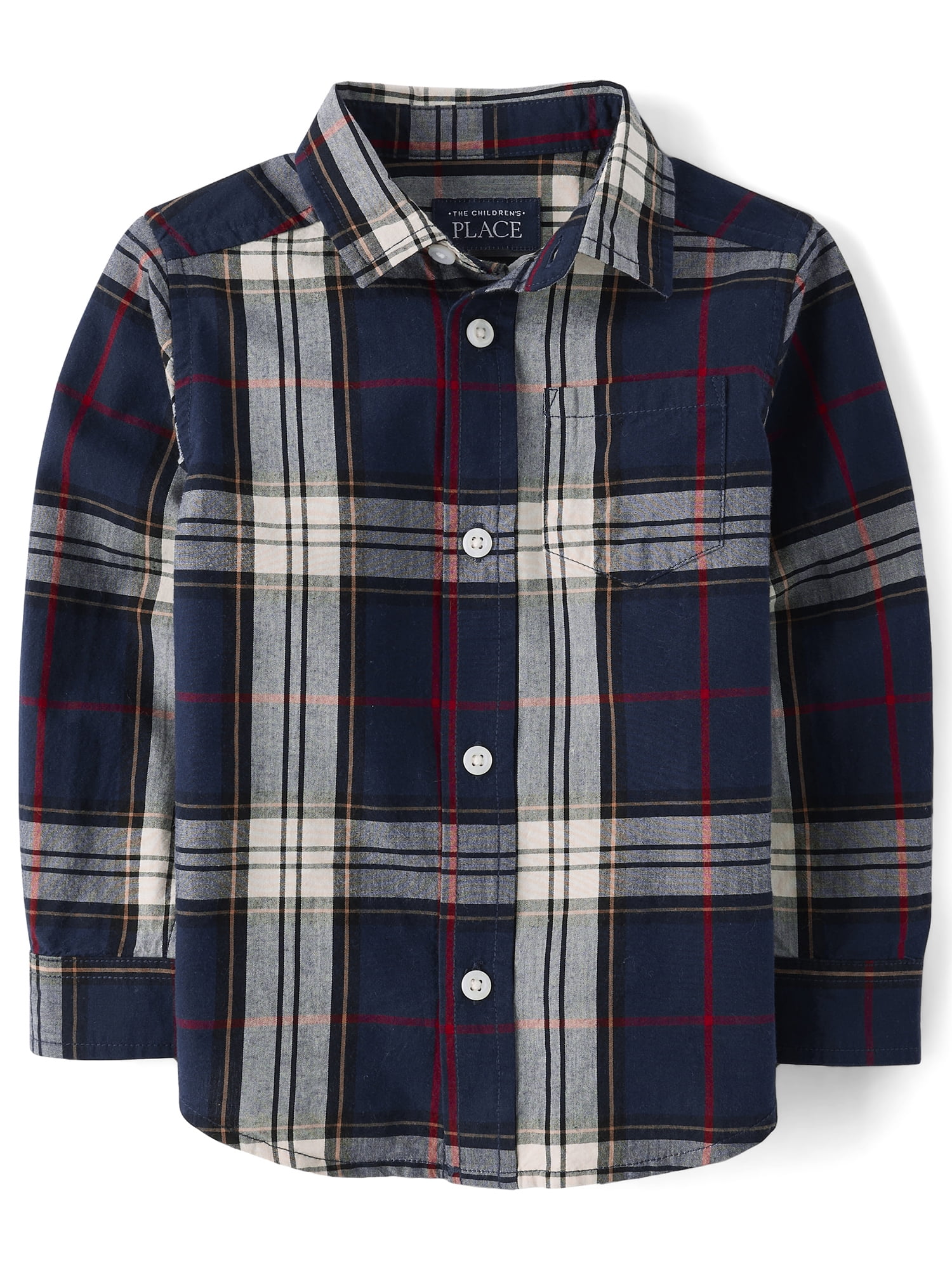 The Children's Place Baby & Toddler Boys Long Sleeve Plaid Poplin Button Up, Sizes 6M-5T