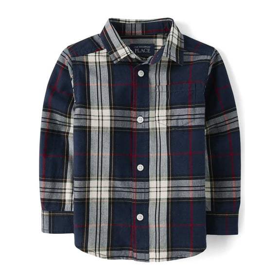 The Children's Place Baby & Toddler Boys Long Sleeve Plaid Poplin Button Up, Sizes 6M-5T