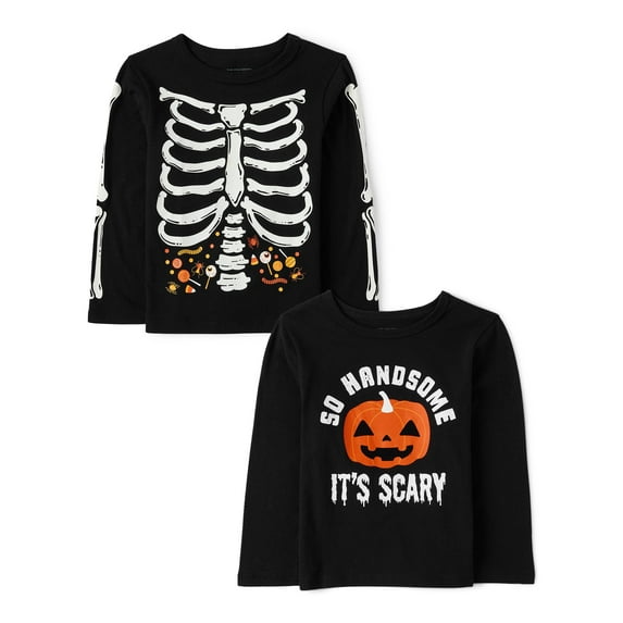 The Children's Place Baby Toddler Boys Long Sleeve Skeleton Graphic, 2-Pack, Sizes 12M-5T