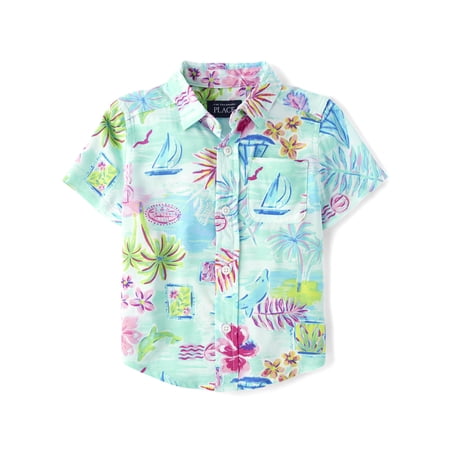 The Children's Place Baby Toddler Boys Short Sleeve Button Up Shirt, Sizes 6M-5T