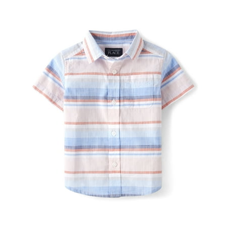 The Children's Place Baby Toddler Boys Short Sleeve Button Up Shirt, Sizes 6M-5T
