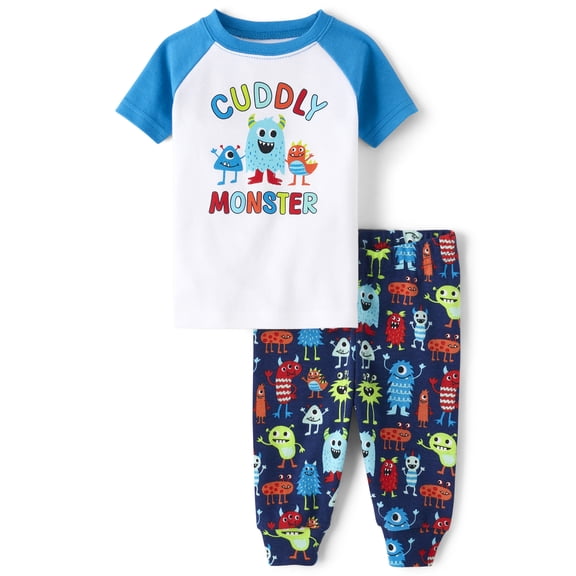 The Children's Place Baby & Toddler Boys Short Sleeve Cuddly Monster PJs, Sizes NB-6T