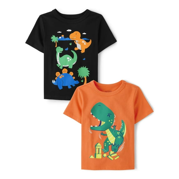 The Children's Place Baby Toddler Boys Short Sleeve Dino Tee, 2-Pack, Sizes 12M-5T