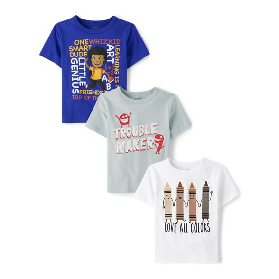 The Children's Place Baby Toddler Boys Short Sleeve Diversity Tee, 3-Pack, Sizes 12M-5T