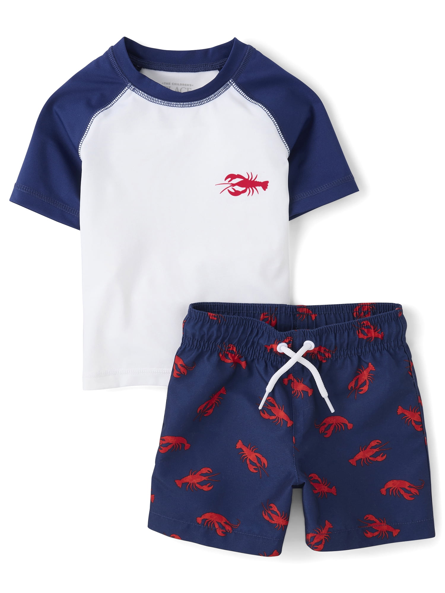 The Children's Place Baby & Toddler Boys Short Sleeve Rashguard Swimsuit, 2-Piece, Sizes 6M-5T