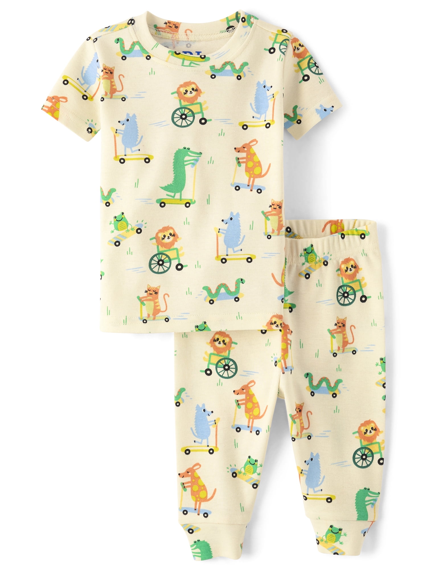 The Children's Place Baby & Toddler Boys Short Sleeve Snug Fit Animal Wheels PJ, Sizes NB-6T