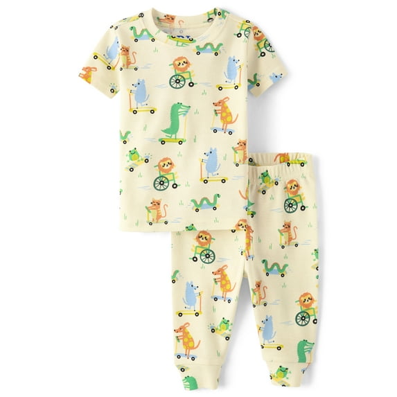 The Children's Place Baby & Toddler Boys Short Sleeve Snug Fit Animal Wheels PJ, Sizes NB-6T