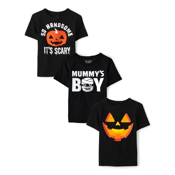The Children's Place Baby Toddler Boys Short Sleeve Spooky Tee, 3-Pack, Sizes 12M-5T