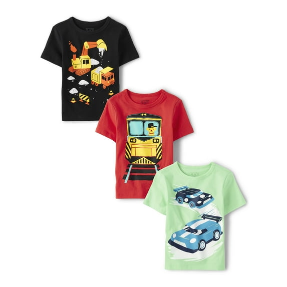 The Children's Place Baby Toddler Boys Short Sleeve Vehicle Tee, 3-Pack, Sizes 12M-5T
