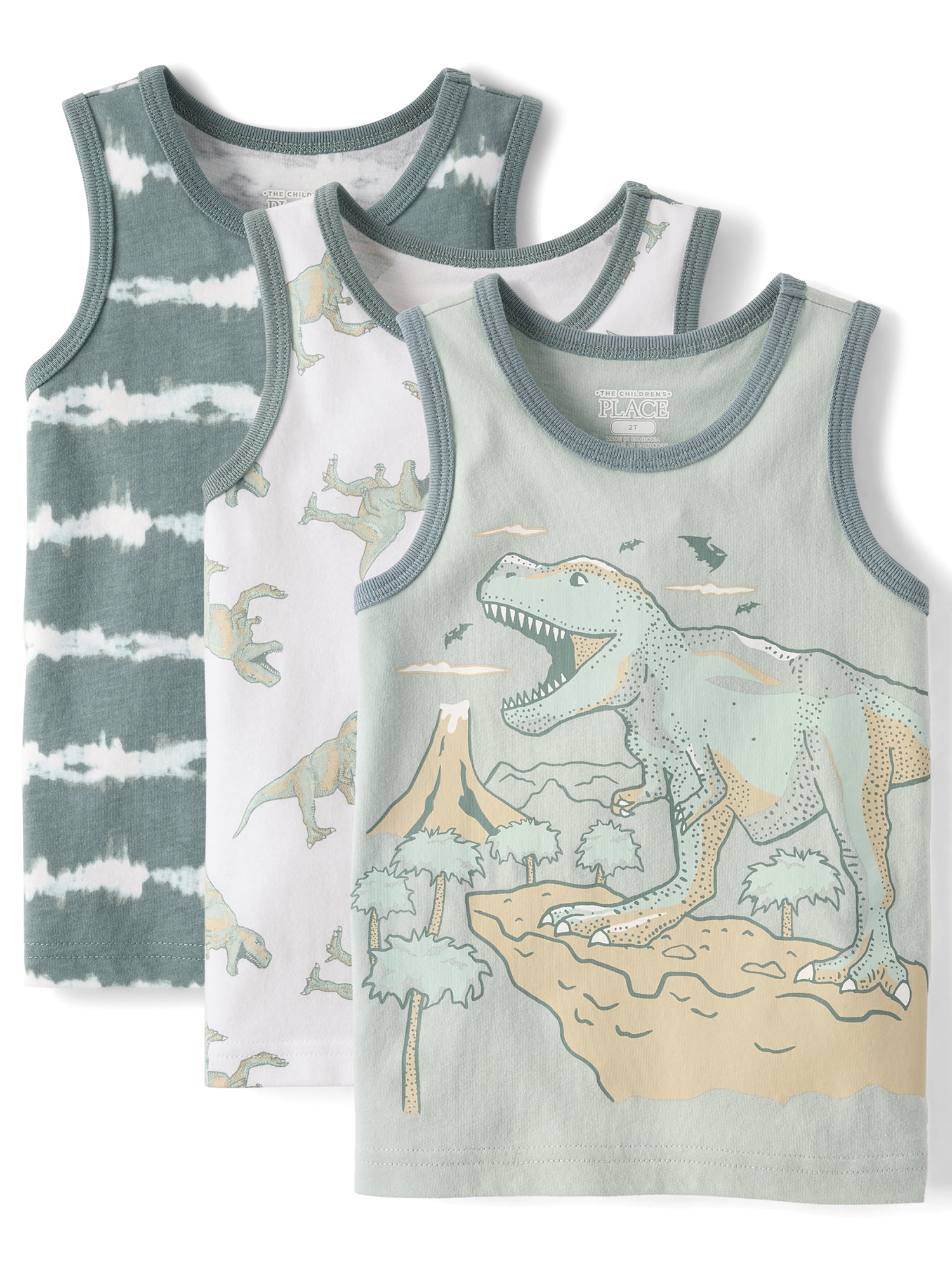 The Children's Place Baby & Toddler Boys Sleeveless Dino Tank Top, 3-Pack, Sizes 6M-5T