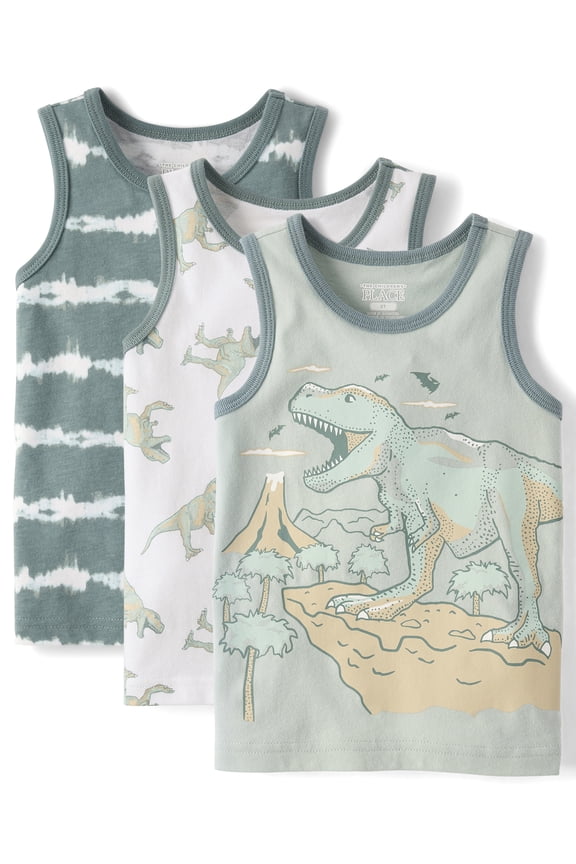 Baby & Toddler Boys Sleeveless Dino Tank Top, 3-Pack, Sizes 6M-5T