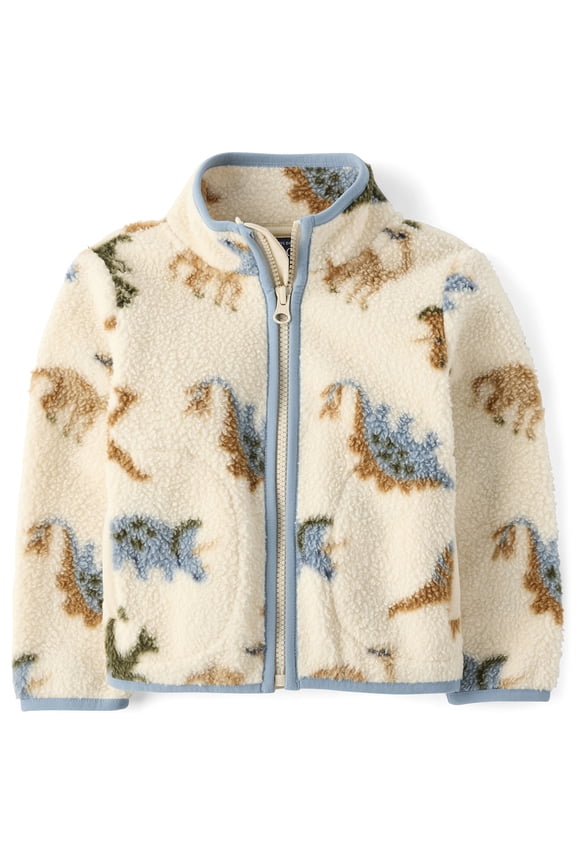 Baby & Toddler Boys Zip Up Dino Print Sherpa Jacket, Sizes 6M-5T